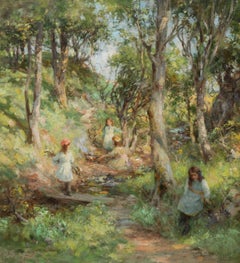 Spring in the Bluebell Wood - Edwardian Scottish Impressionist art oil landscape