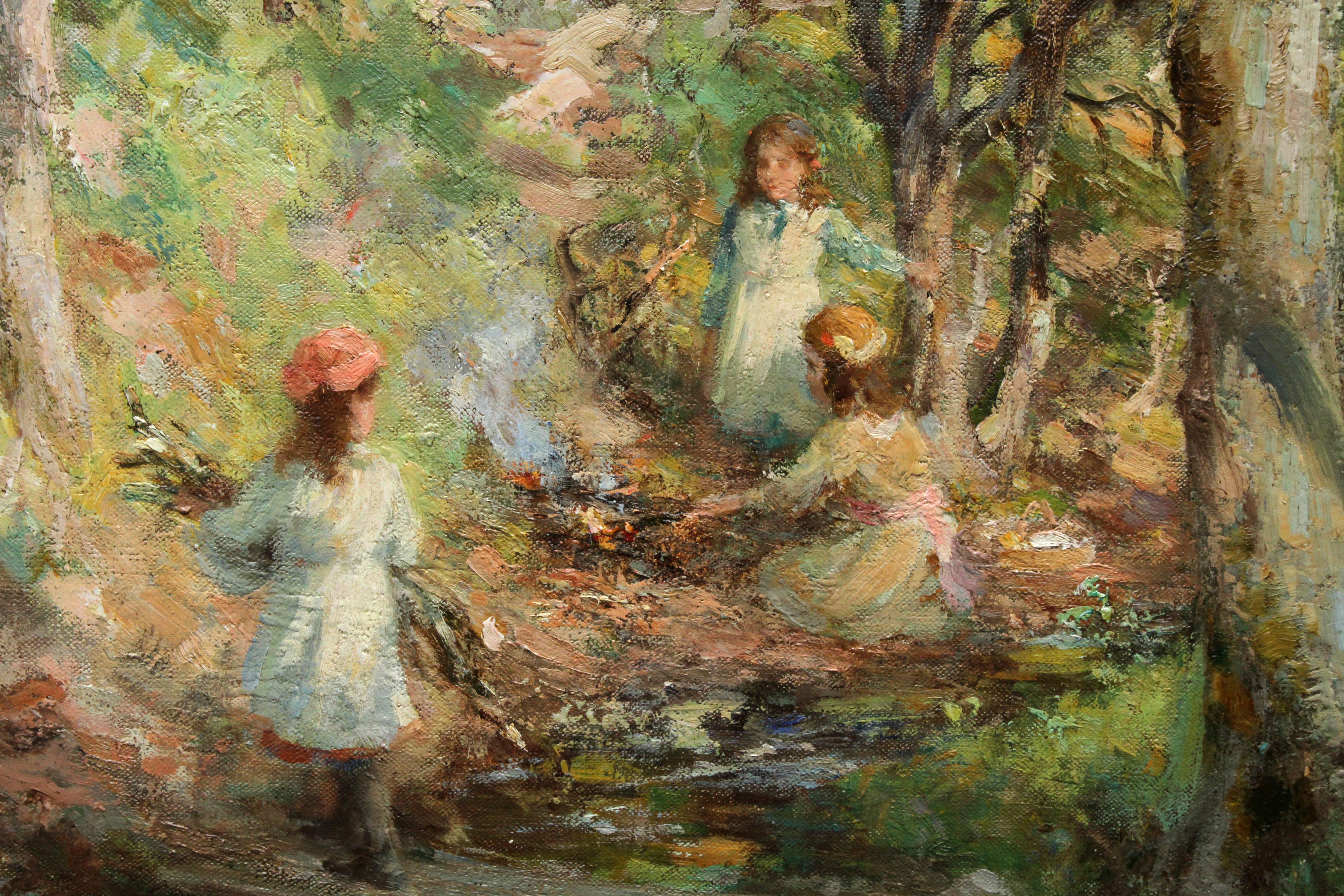 Frühling im Bluebell-Holz - edwardianische schottische impressionistische Kunstöllandschaft 3