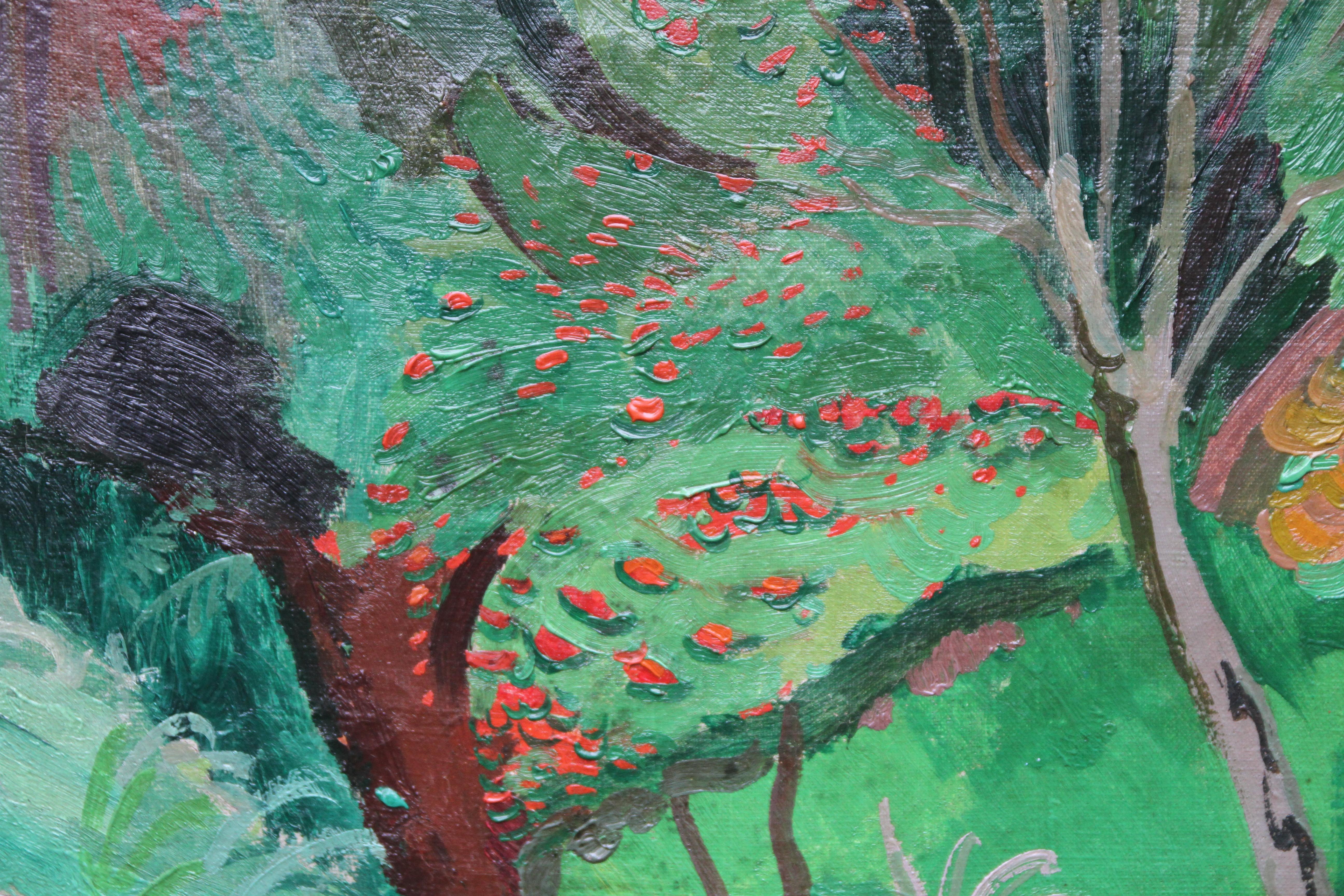 Trees – Postimpressionistisches Landschafts-Ölgemälde der 30er Jahre aus der britischen Moderne (Grau), Landscape Painting, von Duncan Grant (circle)