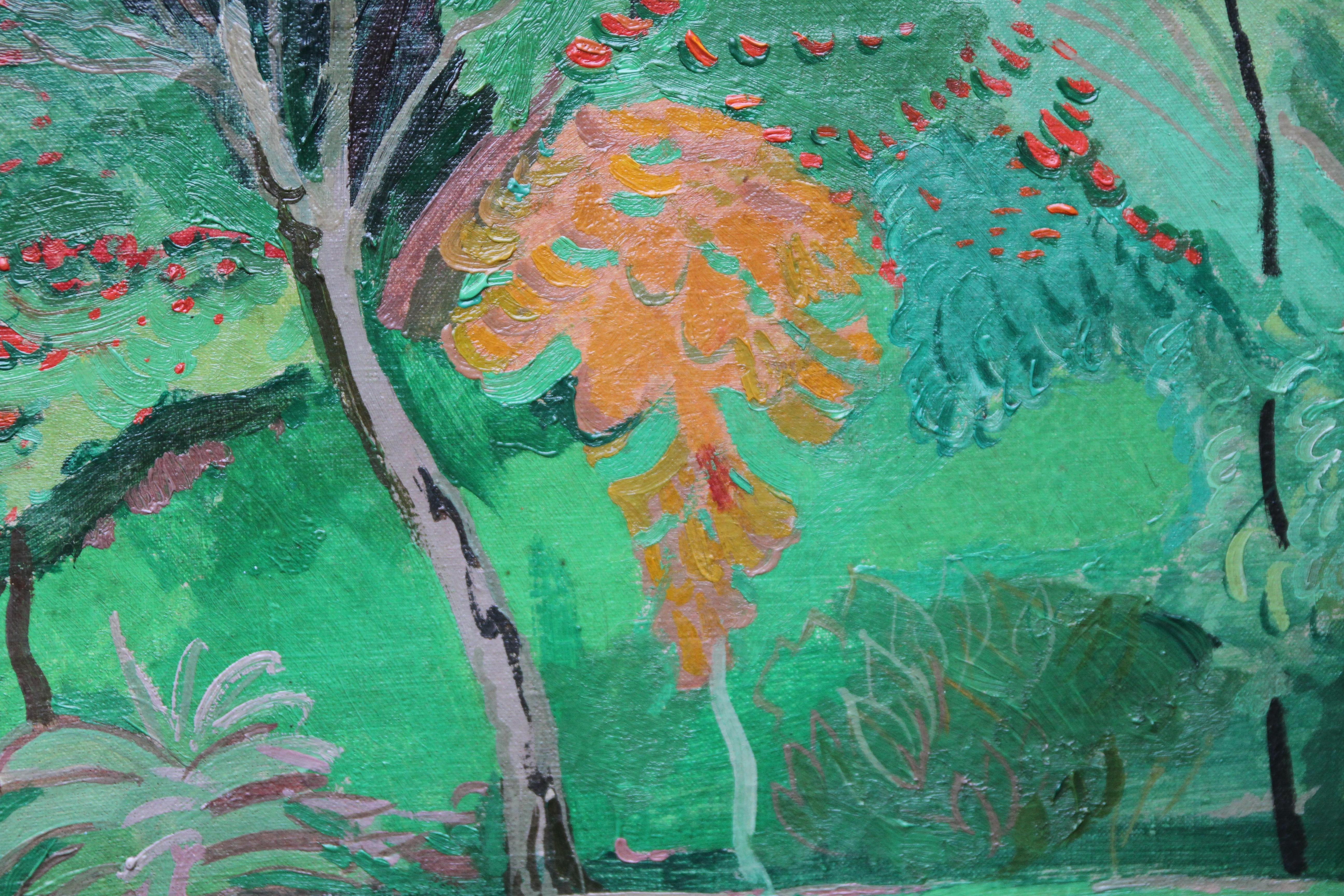 Dieses atemberaubende postimpressionistische Ölgemälde auf Leinwand mit Bäumen wird dem Kreis des britischen modernistischen Künstlers Duncan Grant um 1930 zugeschrieben. Es gibt wunderbare Details an Blättern und Beeren aus einer Reihe von Bäumen