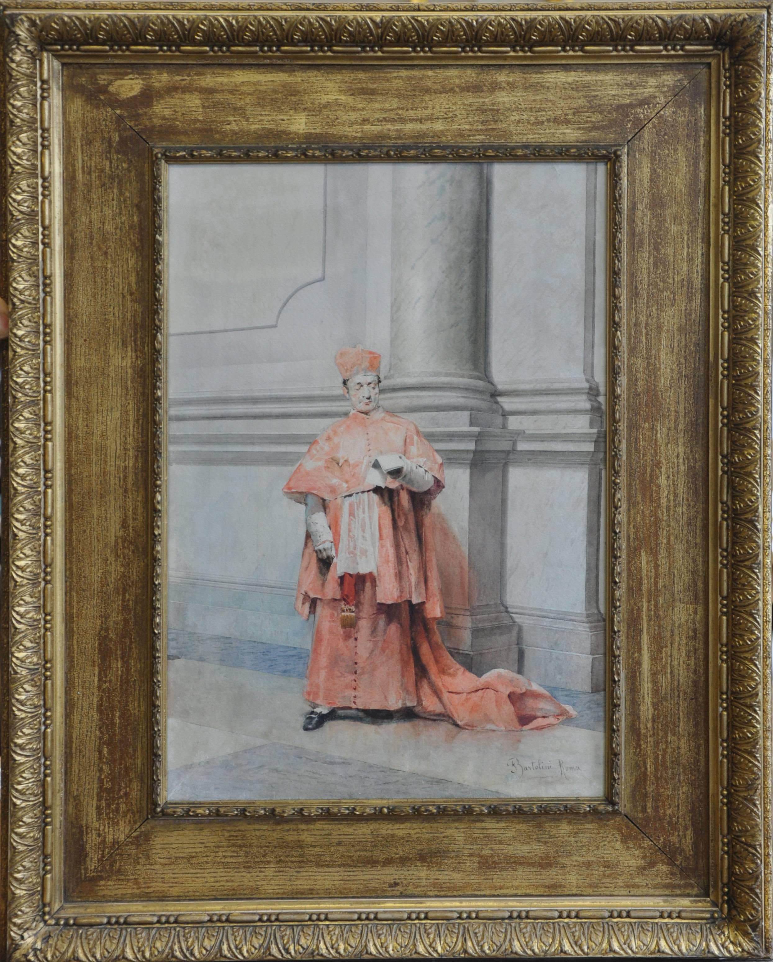 Federico Bartolini Figurative Art - Catholic Cardinal - Italian artist 19thC religious art painting reading Rome