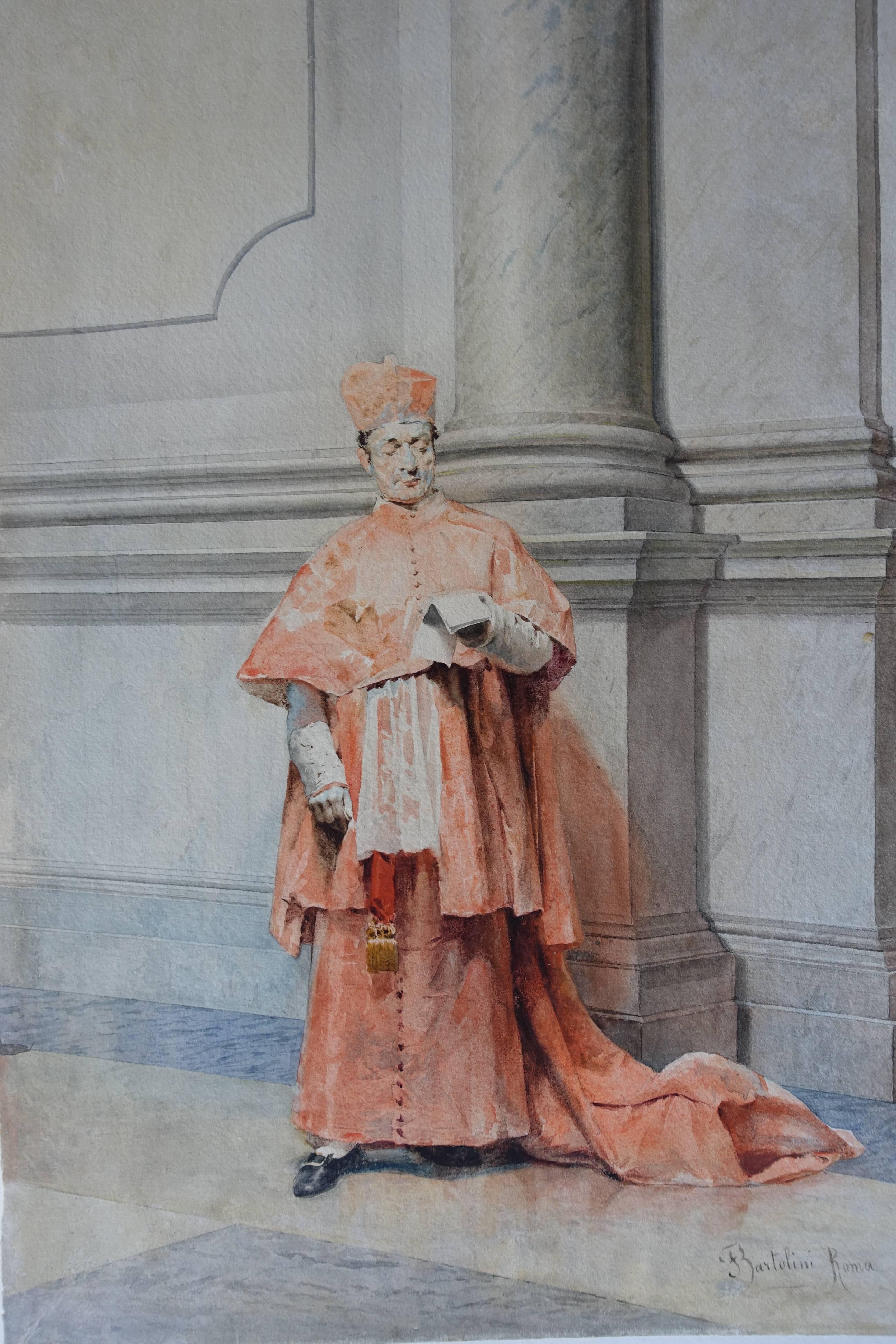 Catholic Cardinal - Italian artist 19thC religious art painting reading Rome - Art by Federico Bartolini