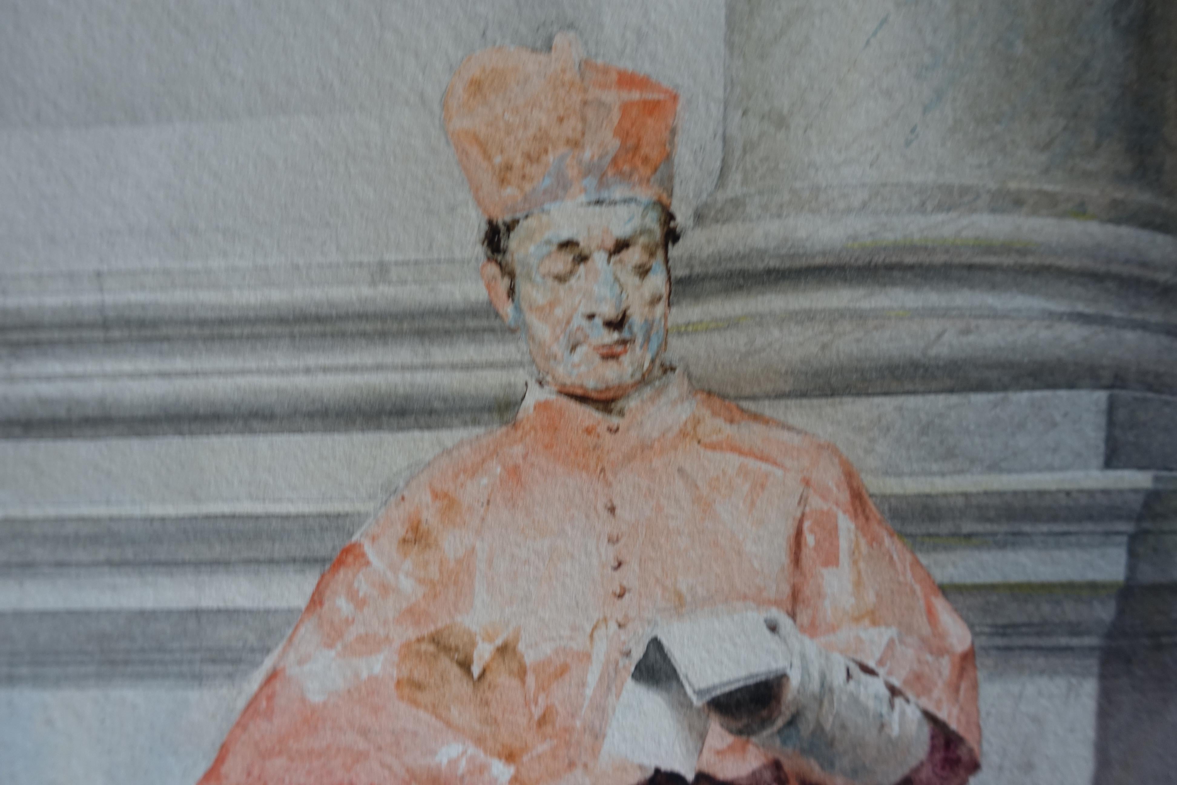 Catholic Cardinal - Italian artist 19thC religious art painting reading Rome 1