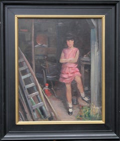 Portrait of Audrey Hughes in Pink - British 1920's Art Deco oil painting