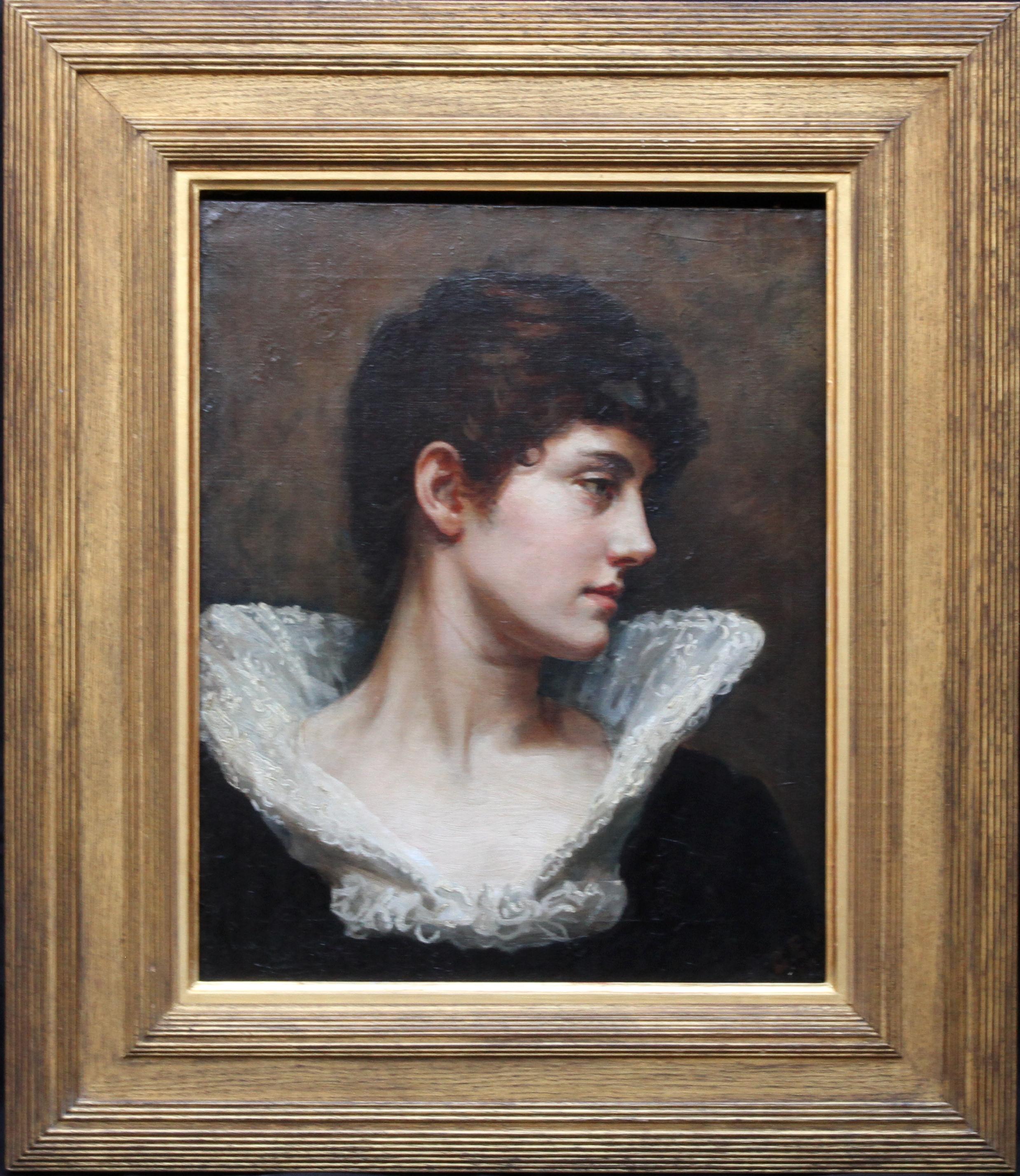 Gerald Edward Wellesley Portrait Painting - Portrait of a Lady in a Lace Collar - British Victorian art oil painting