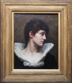 Portrait of a Lady in a Lace Collar - British Victorian art oil painting