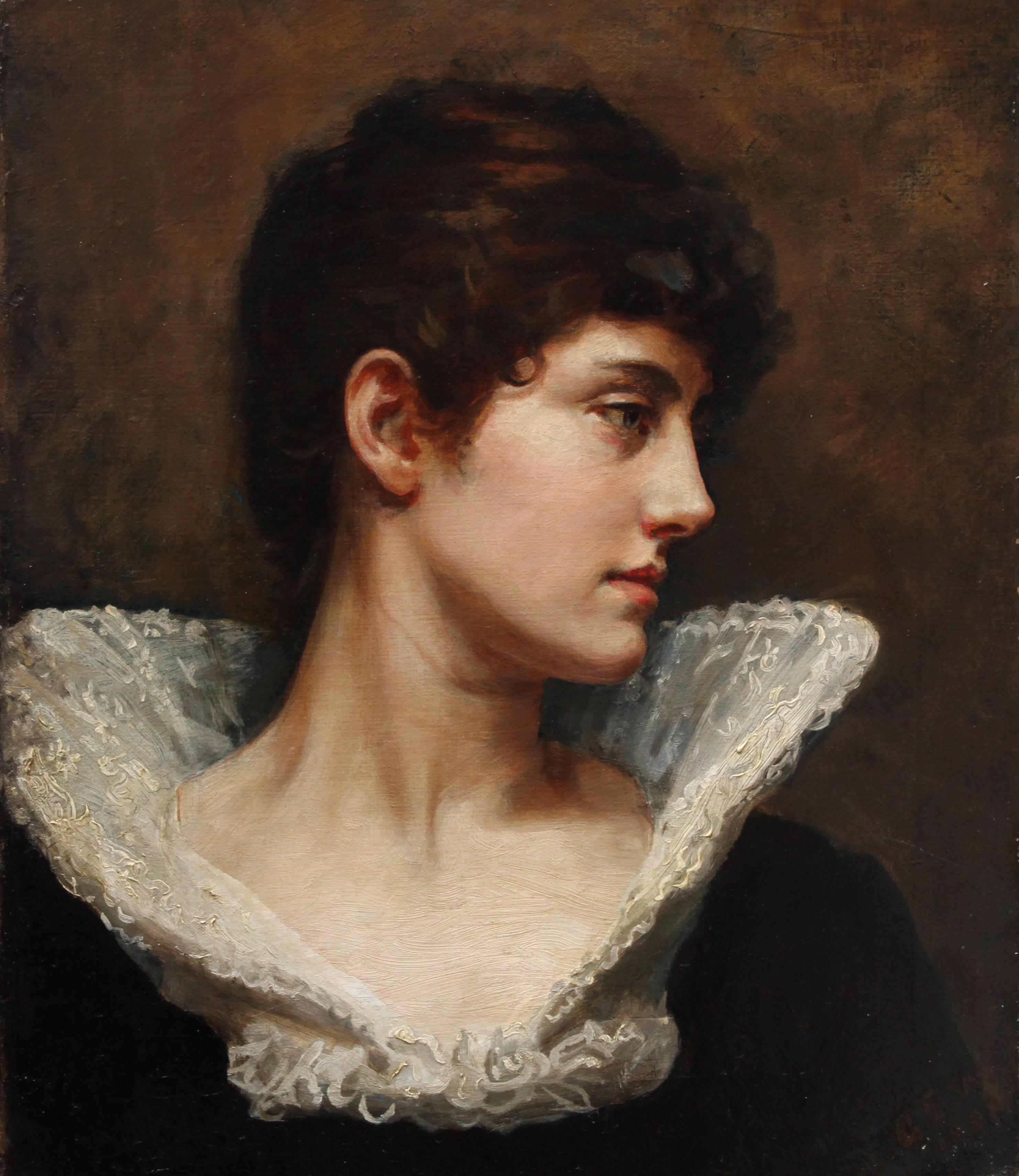 Portrait of a Lady in a Lace Collar - British Victorian art oil painting 3