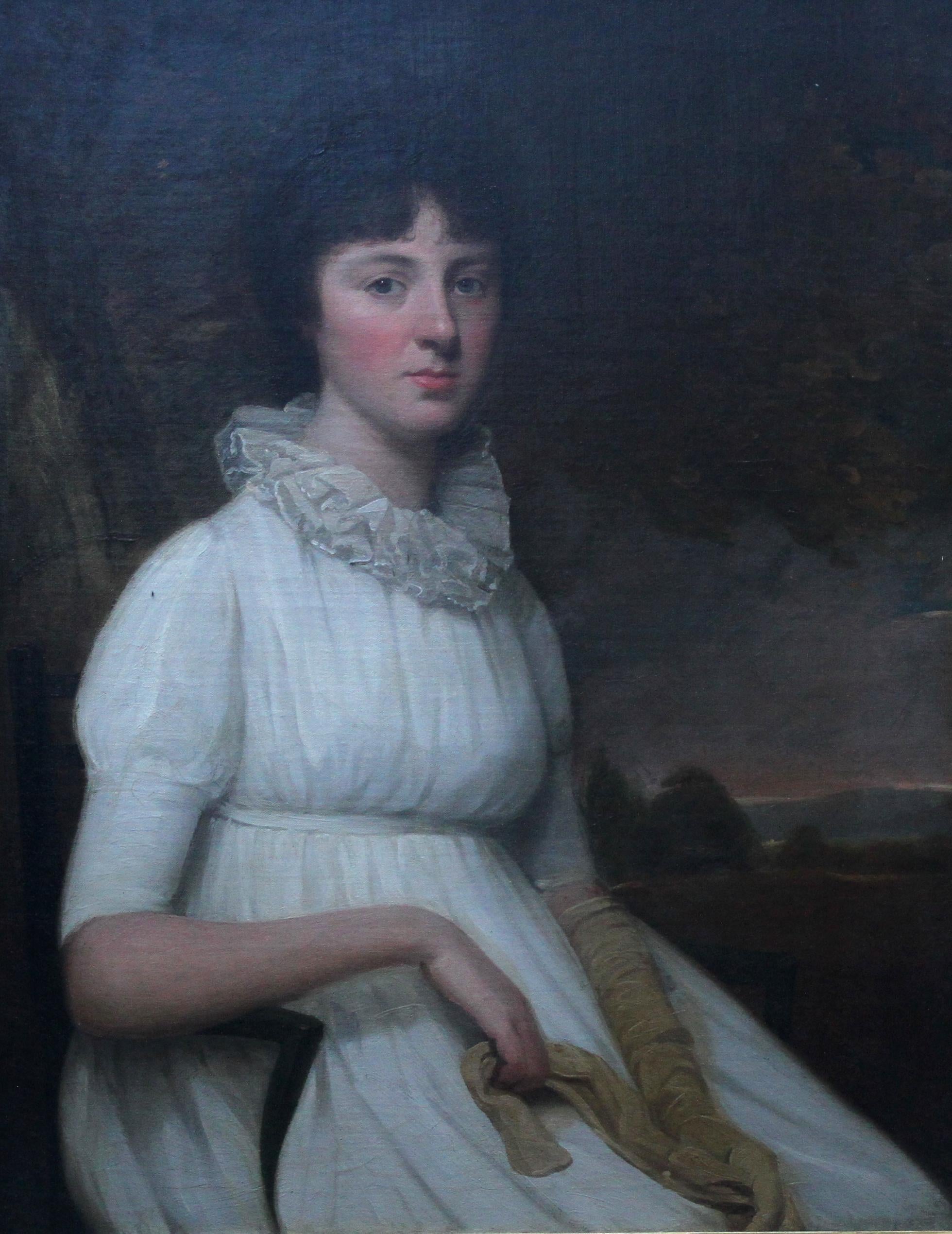 Portrait of Margaret Parker - British 18th century art Old Master oil painting - Painting by Attributed to Henry Raeburn 