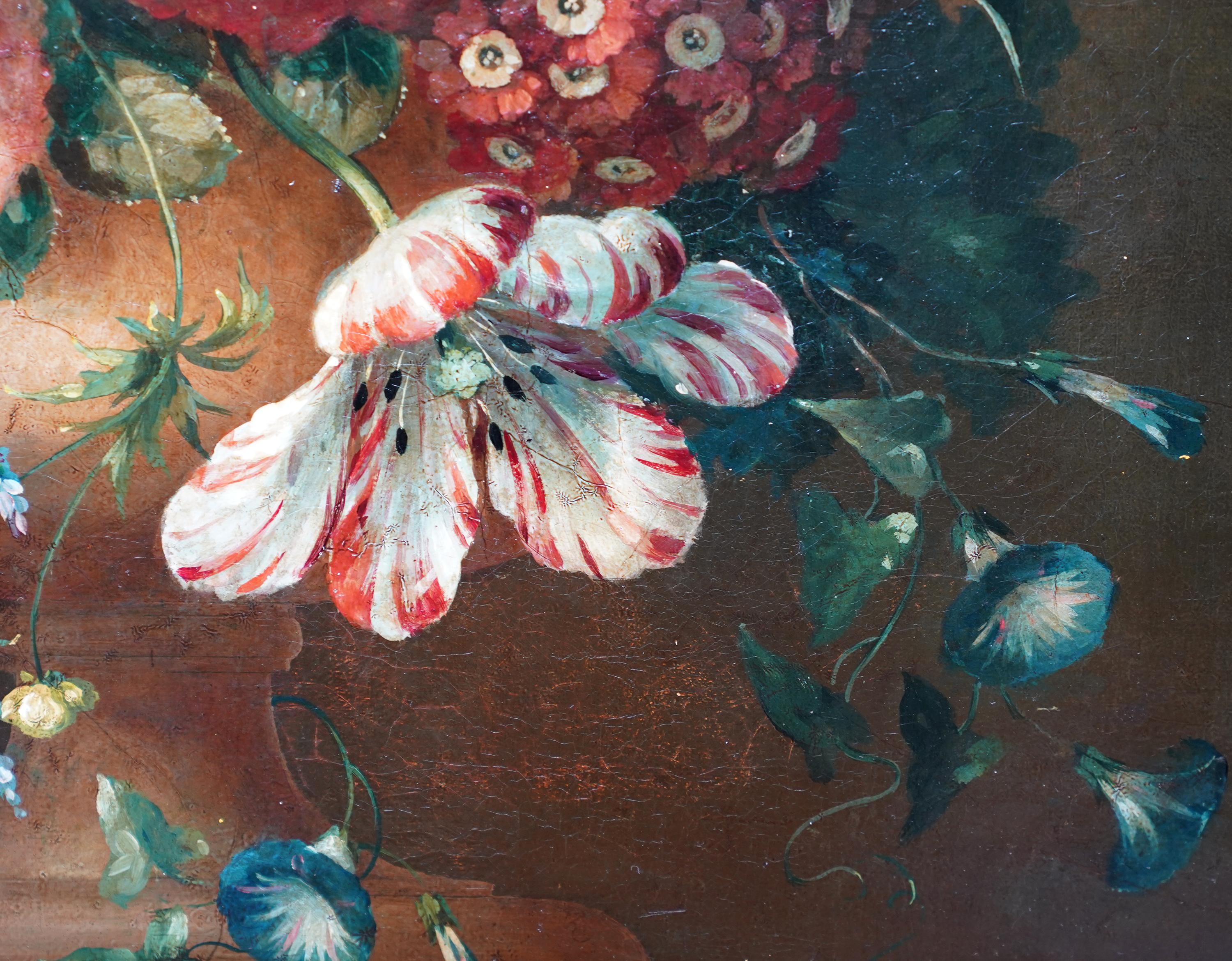 Still Life Floral with Hollyhocks - Dutch 18thC art Old Master oil painting 1