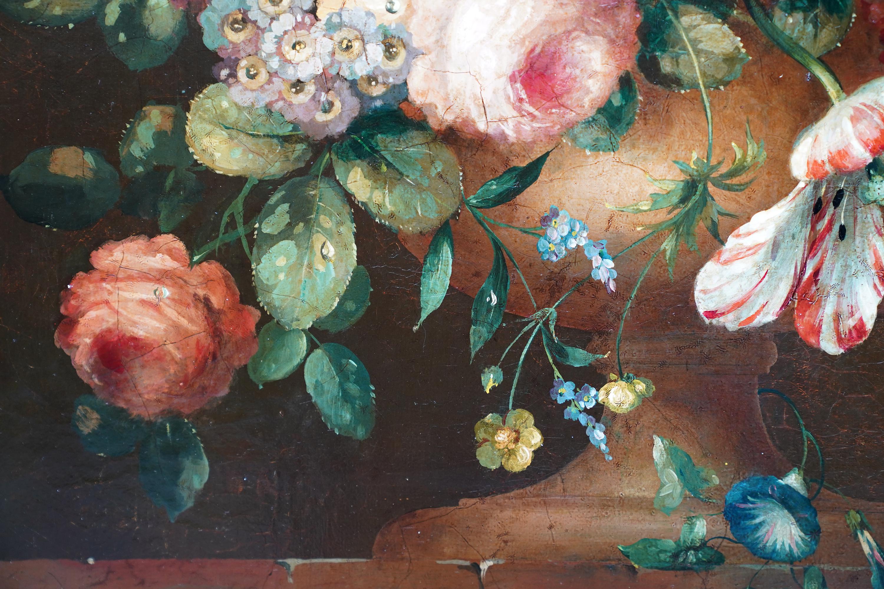 Still Life Floral with Hollyhocks - Dutch 18thC art Old Master oil painting 2
