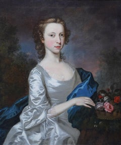 Portrait of a Lady in Silver Dress - Scottish 18thC art Old Master oil painting