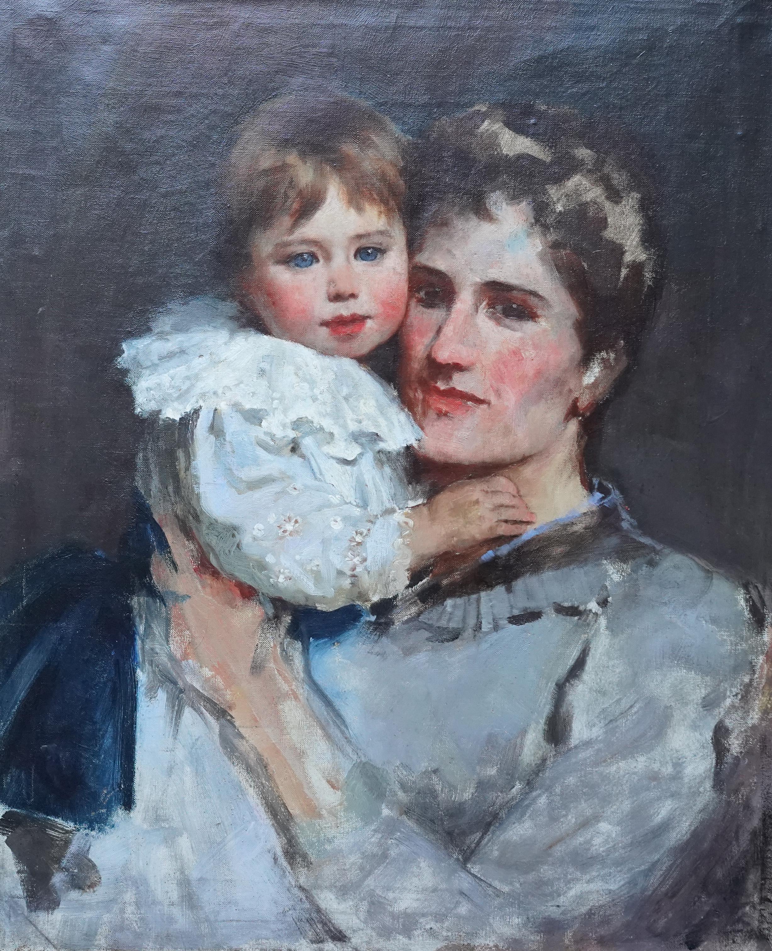 Portrait of Florence Parkinson and son Haviland - British Victorian oil painting - Painting by William Henry Margetson