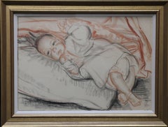 Vintage Baby Portrait - British exhibited art 30's drawing St Ives School female artist