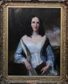 Portrait of Lady with Notebook - British Victorian female portrait oil painting