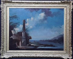 Capriccio View of Estuary - French 18thC Old Master art landscape oil painting
