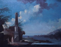 Capriccio View of Estuary - Peinture à l'huile de paysage de maître français du 18ème siècle:: style art ancien