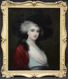 Portrait of a Lady in a Red Cape - British 19th Century art oil painting