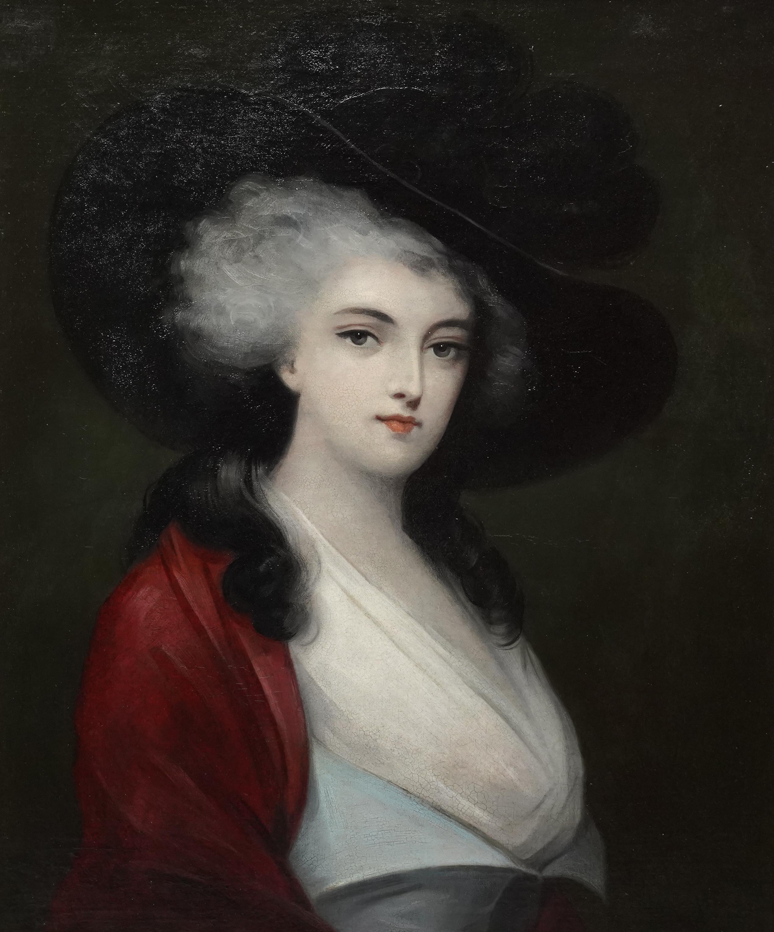 Portrait of a Lady in a Red Cape - British 19th Century art oil painting 3