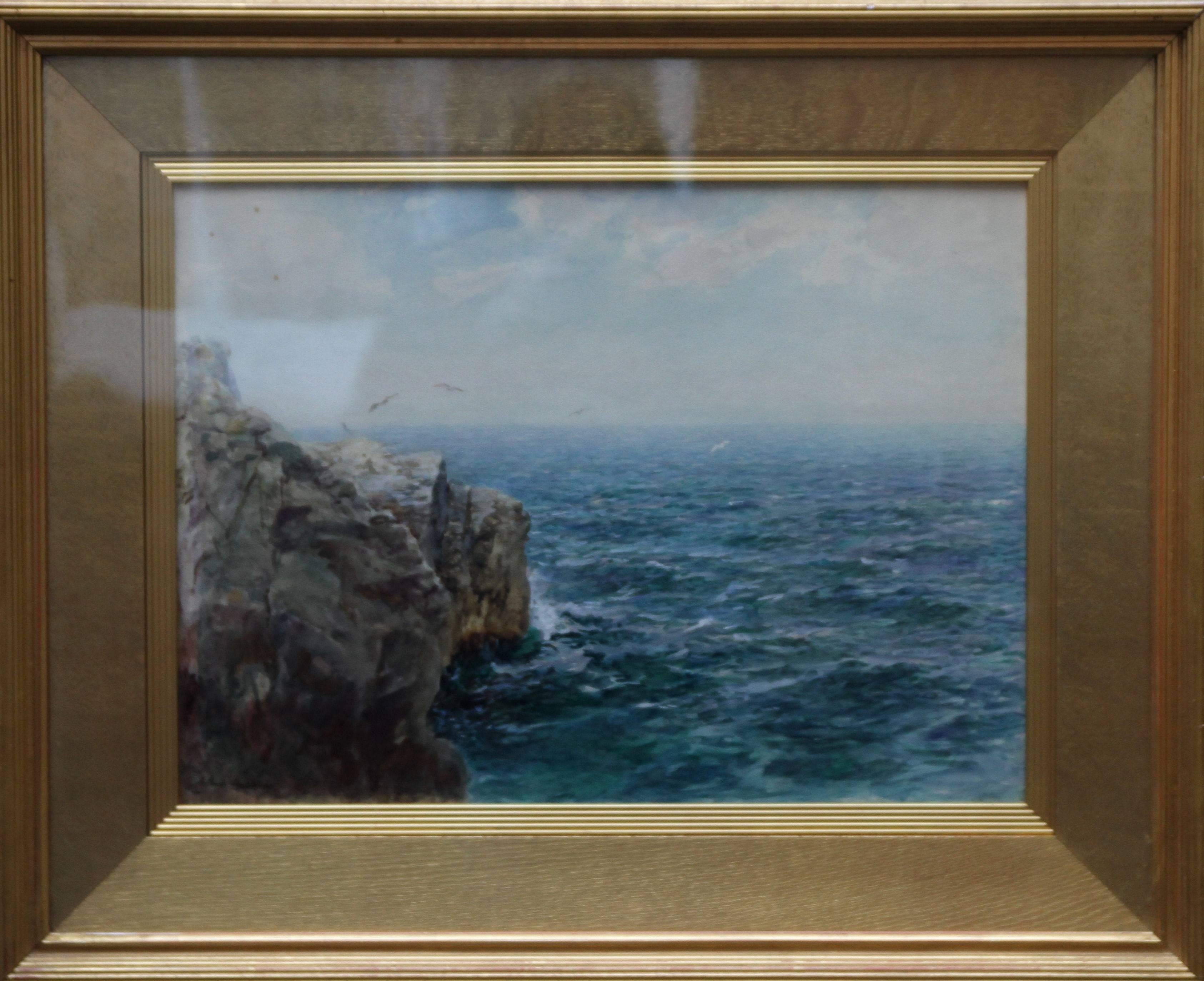 Arthur Hopkins Landscape Art - Atlantic Shores - British Victorian art Cornwall painting seascape seagulls 