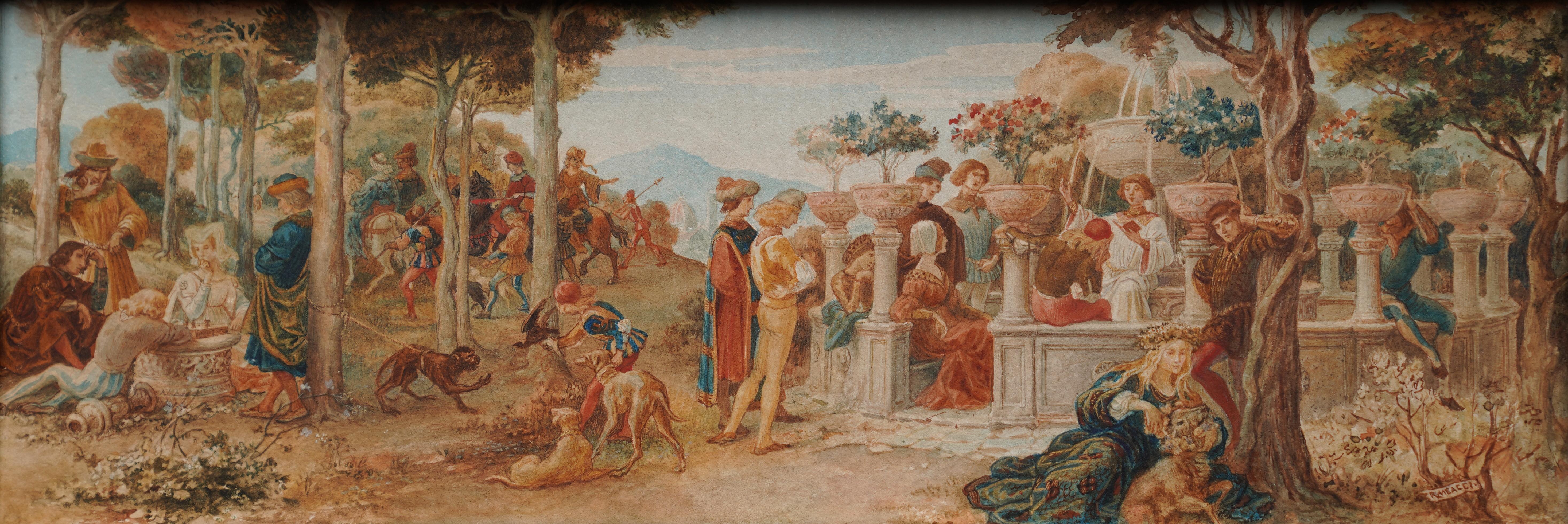 Florentine Garden - Italian Victorian Pre-Raphaelite art landscape painting 4