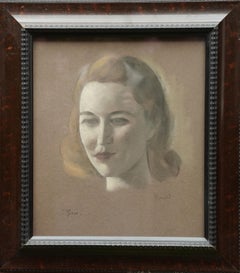 Portrait of Grace - British 1920's art female chalk portrait