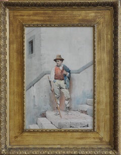 The Peasant - Italian Roma male portrait 19th century art watercolour painting