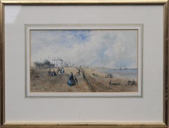 Promenade at Southport - British 19th century art coastal landscape watercolour