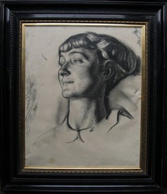 Portrait of a Young Woman - 1930's Art Deco portrait drawing British artist