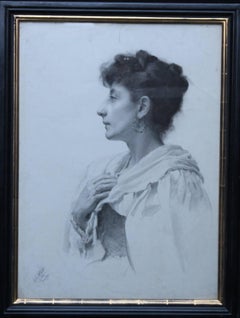 Portrait of a Lady -British Victorian art female portrait realist pencil drawing