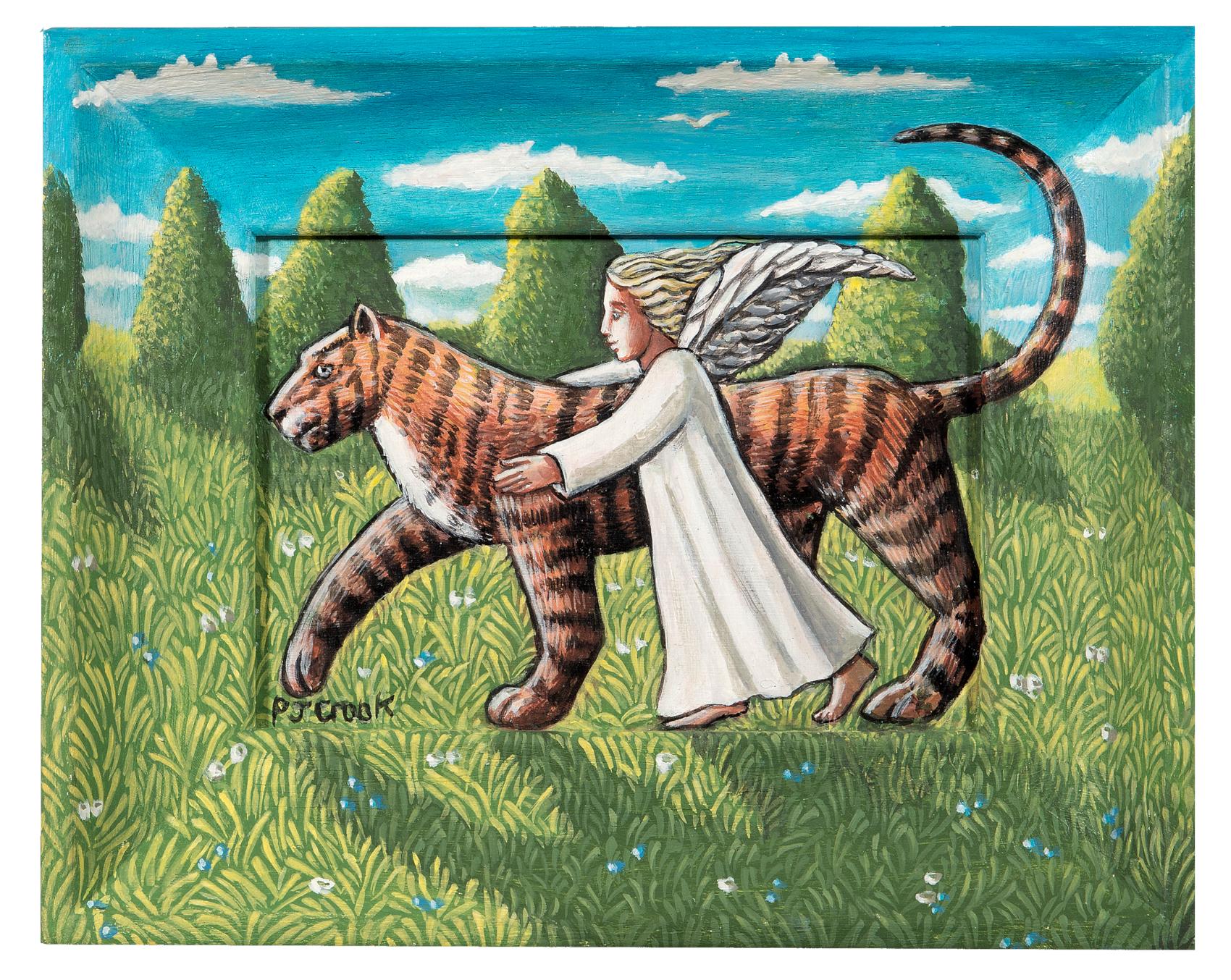 Small Tiger and Angel Study - Painting by PJ Crook