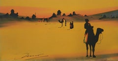 Sahara Desert Tuaregs on Camels original painting signed c1920s