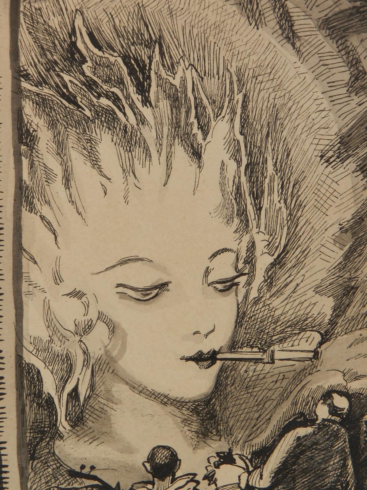 Art-déco-Theaterdesign-Tinte und Waschmalerei, frühes signiertes Werk J Dupuy (Braun), Figurative Art, von Jean Dupuy