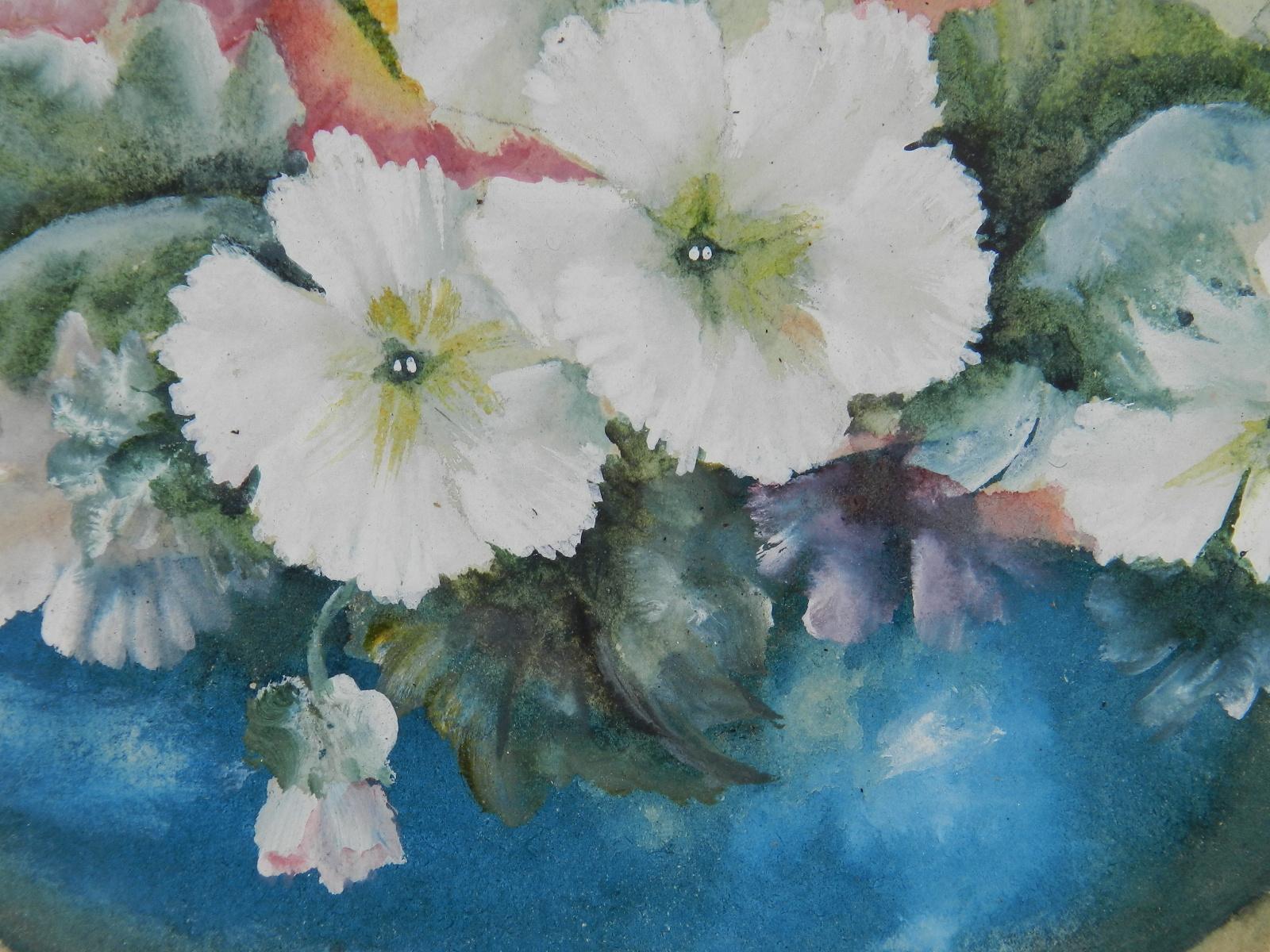 Flowers in a Bowl Watercolor English signed with artists initials 1905 - Art by Unknown