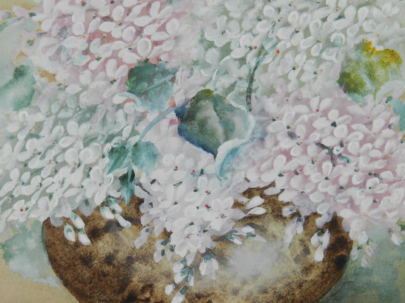 Flowers in a Bowl Watercolor English signed with artists initials 1905 - Painting by Unknown