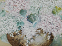 Flowers in a Bowl Watercolor English signed with artists initials 1905