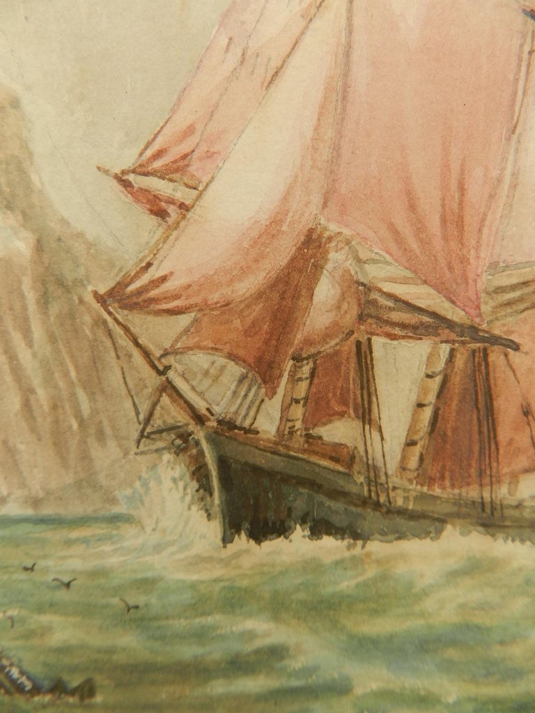 Watercolor of Sailing Ship at Sea English Marine late 19th Century For Sale 5