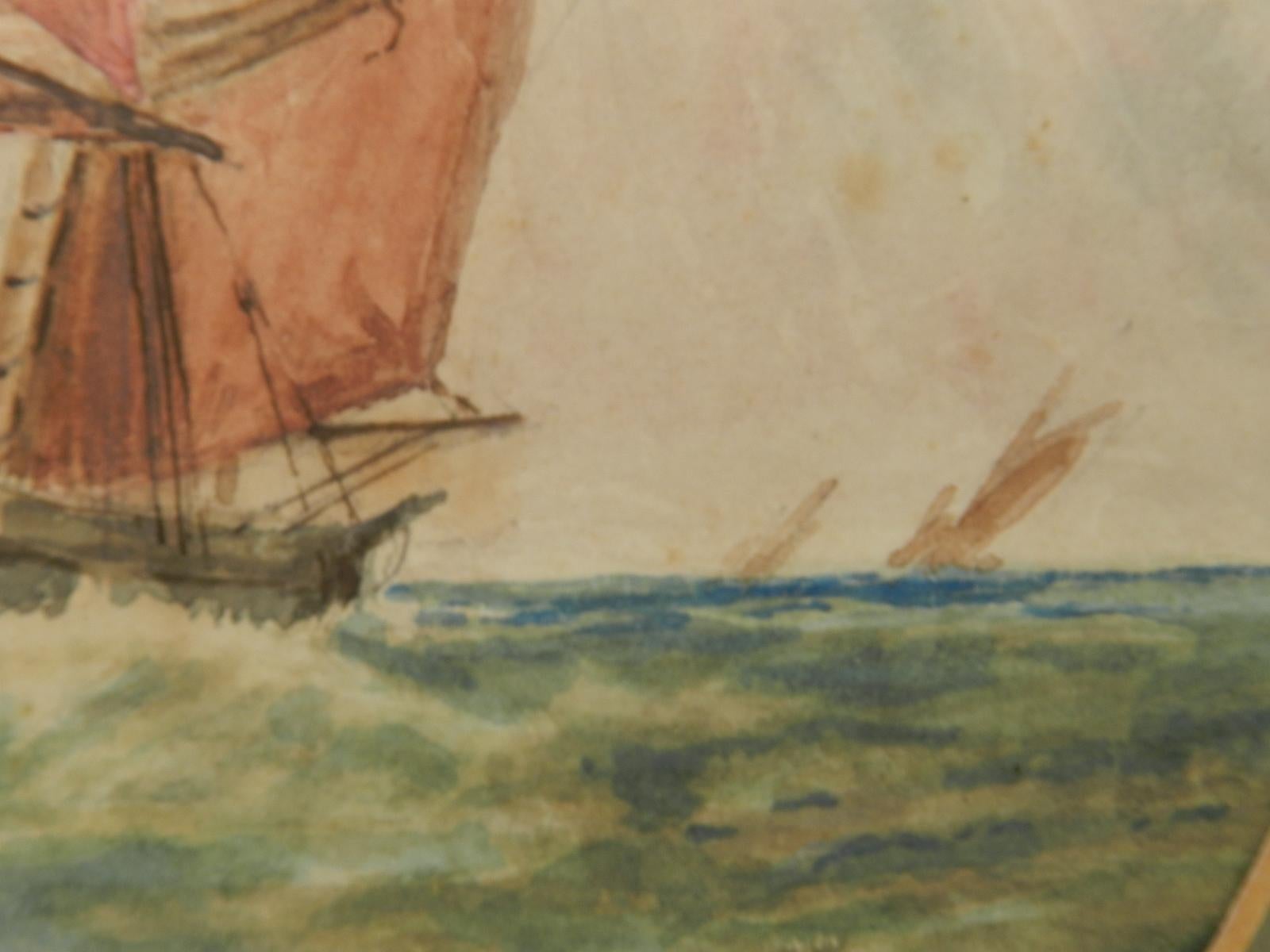 Watercolor Sketch Sailing Ship at Sea English Marine by John Moore late 19th Cen - Naturalistic Art by Unknown