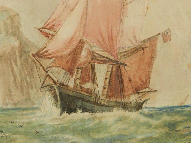 Watercolor of Sailing Ship at Sea English Marine late 19th Century - Naturalistic Art by Unknown