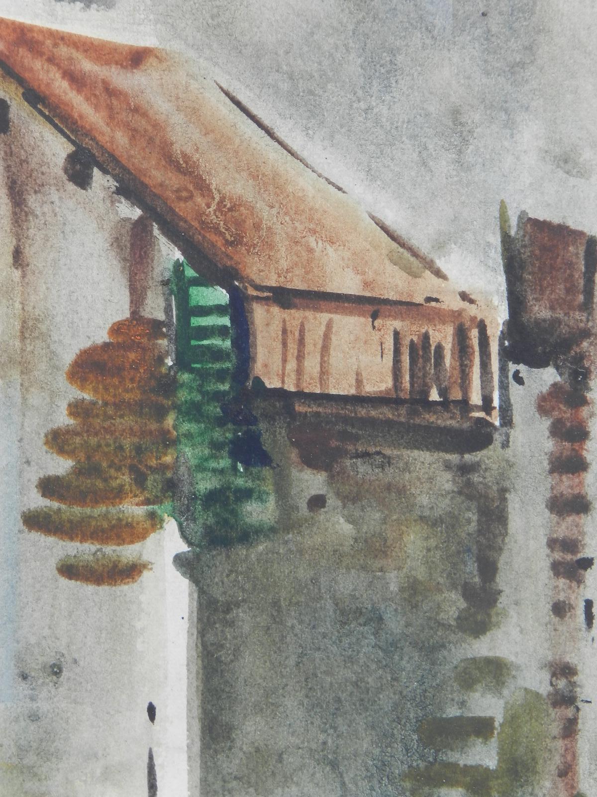 Spanish Watercolor Street Scene signed Diaz Mid century  - Other Art Style Painting by Unknown
