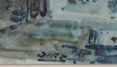Spanish Watercolor Street Scene signed Diaz Mid century
