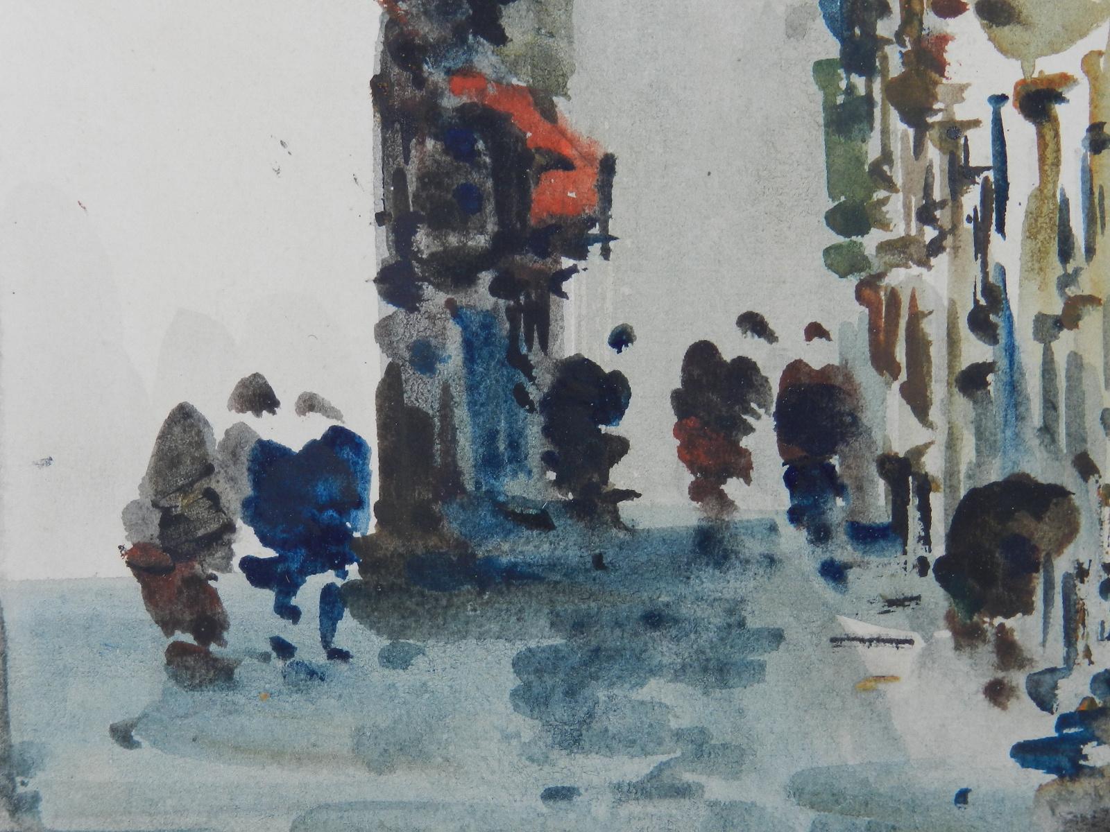 Continental Watercolor Street Scene signed Diaz Mid century c1950-60s
Spanish Artist Diaz 20th century, possibly Jose Diaz (or follower)
On good art paper mounted on card
Unframed


