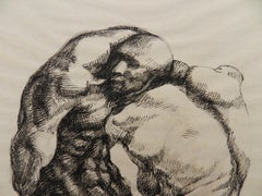 Sketch Male and Female Nudes by Bob Brennen Ink and Wash Painting 1986