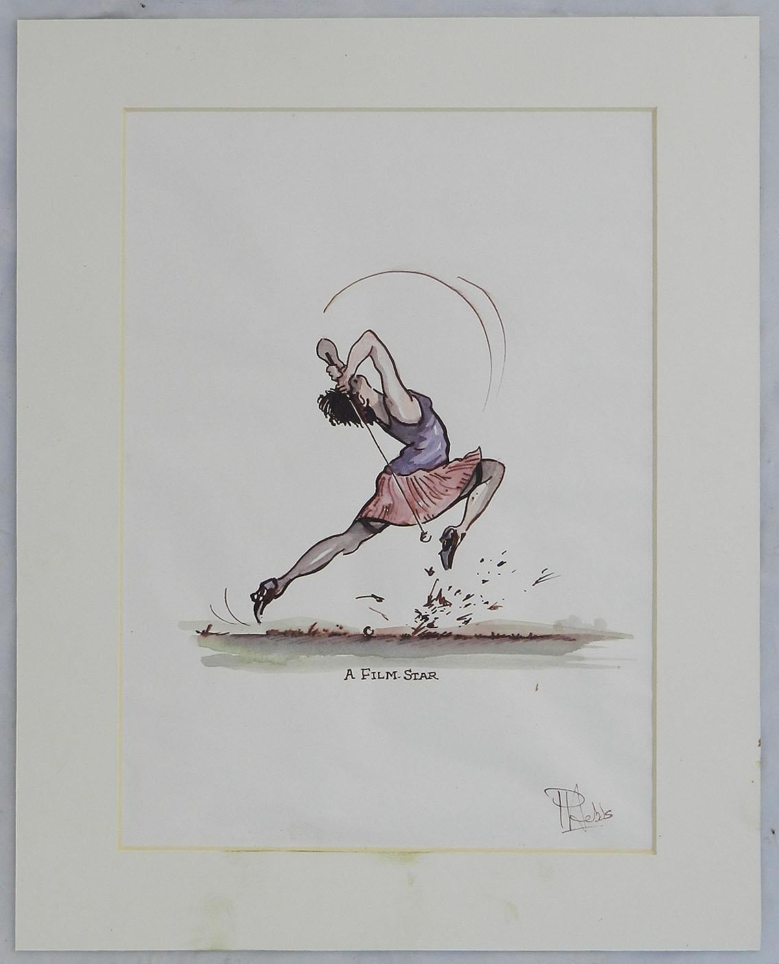 Caricature of a Film Star Golfer by Peter Hobbs Golf Original Painting c1950 For Sale 4