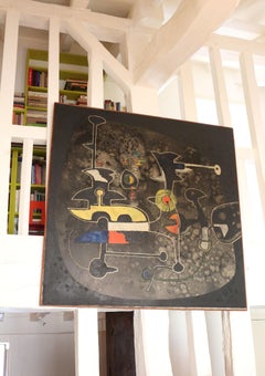 Abstract Painting Gian Carozzi Spacialist Surrealist Italy Midcentury c1950s