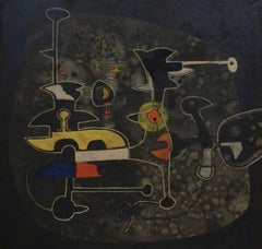 Abstract Painting Gian Carozzi Spacialist Surrealist Italy Midcentury c1950s