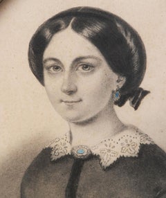 19th Century Portrait of a Lady French Original Pencil Drawing signed 1883