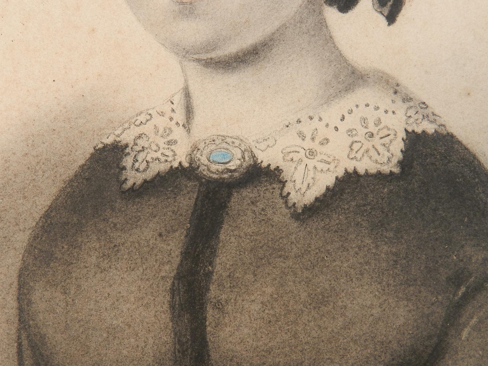 Französische Original-Bleistiftzeichnung einer Dame aus dem 19. Jahrhundert, signiert 1883 (Schwarz), Figurative Art, von Unknown