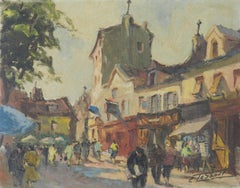 French Paris Scene by Edourd Le Saout Oil on Canvas Mid Century