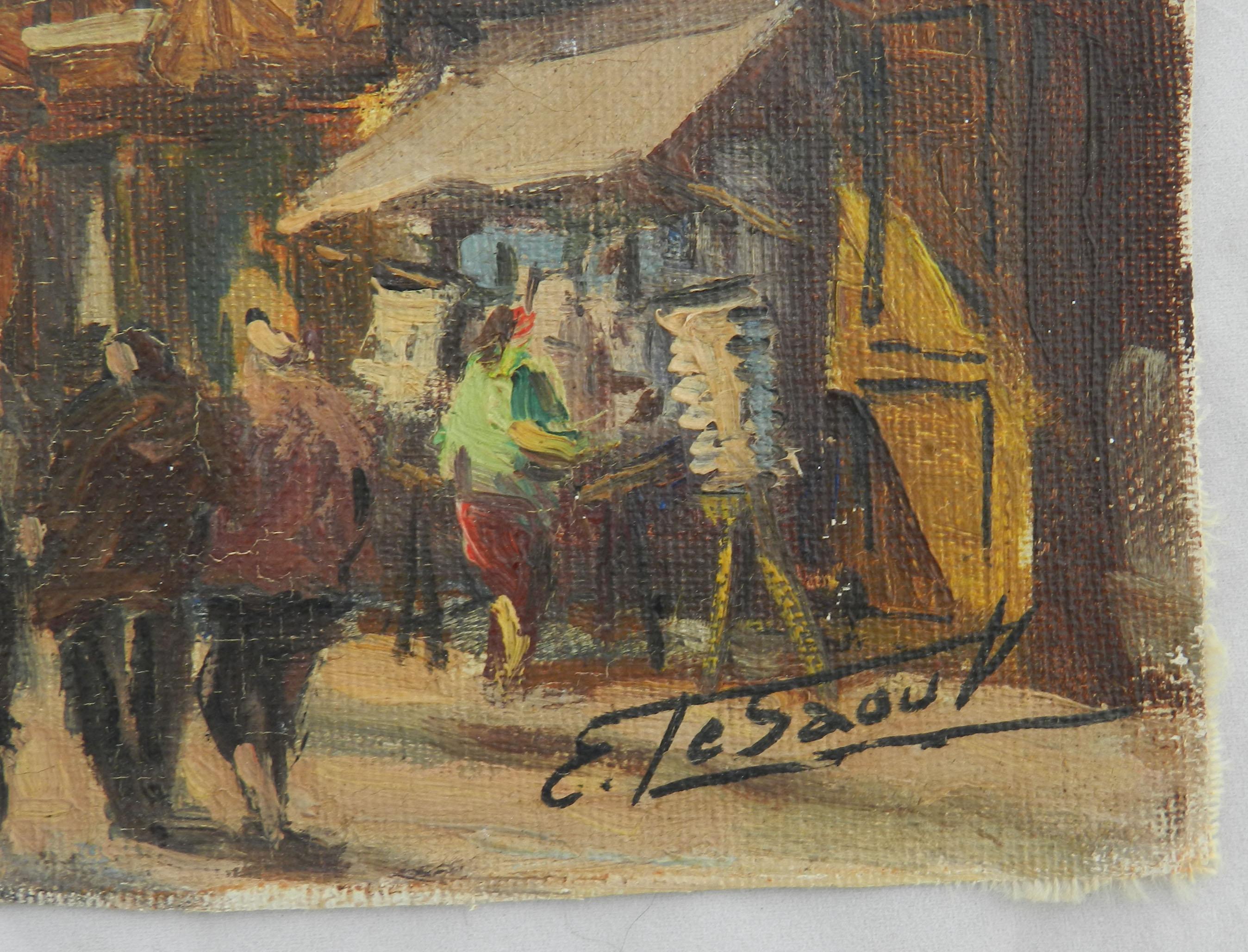 Französische Paris-Szene von Edourd Le Saout Öl auf Leinwand Mitte des Jahrhunderts – Painting von Edouard Le Saout