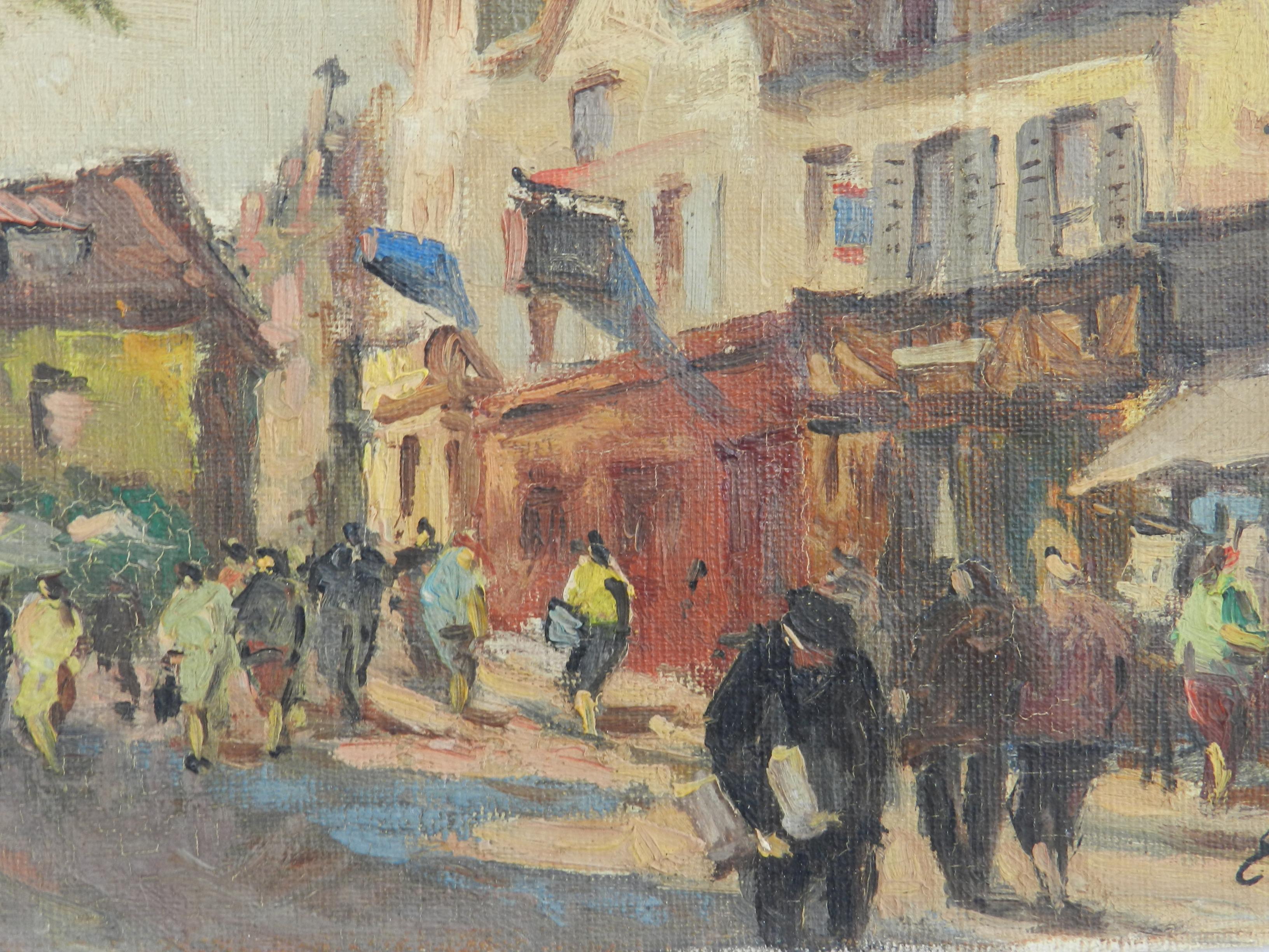 Französische Paris-Szene von Edourd Le Saout Öl auf Leinwand Mitte des Jahrhunderts 2